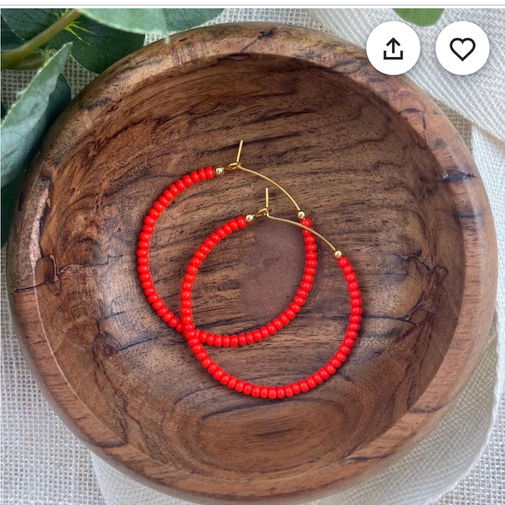 Red Beaded Hoop Earrings